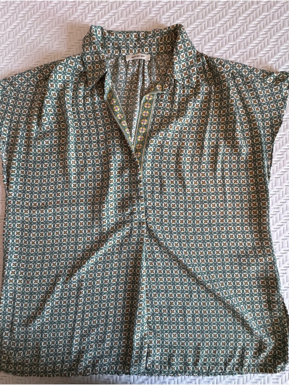 Max Studio Green Geometric Cap-Sleeve Blouse
